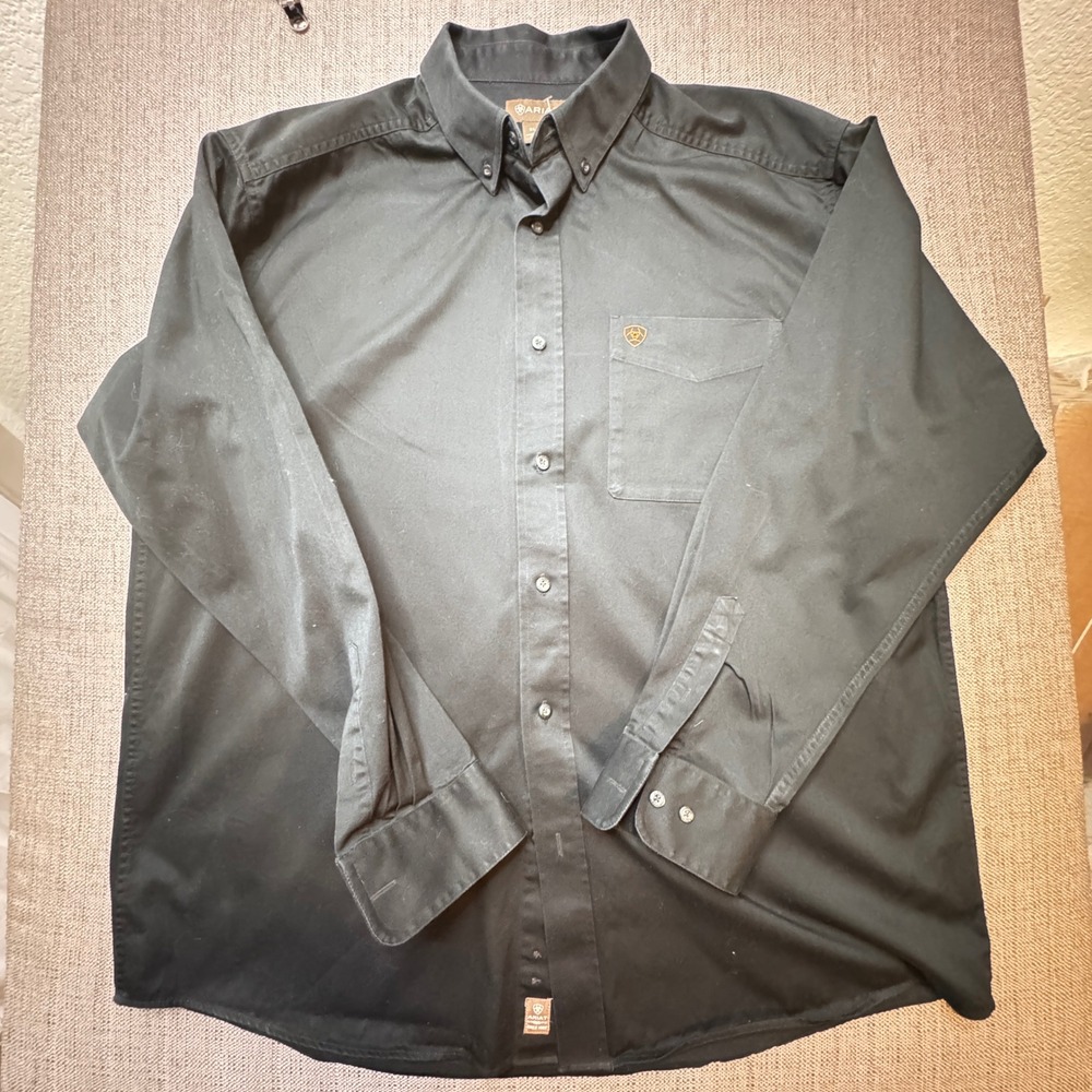 Ariat Mens XL Black Long Sleeve Button Down Western Shirt Chest Pocket Logo